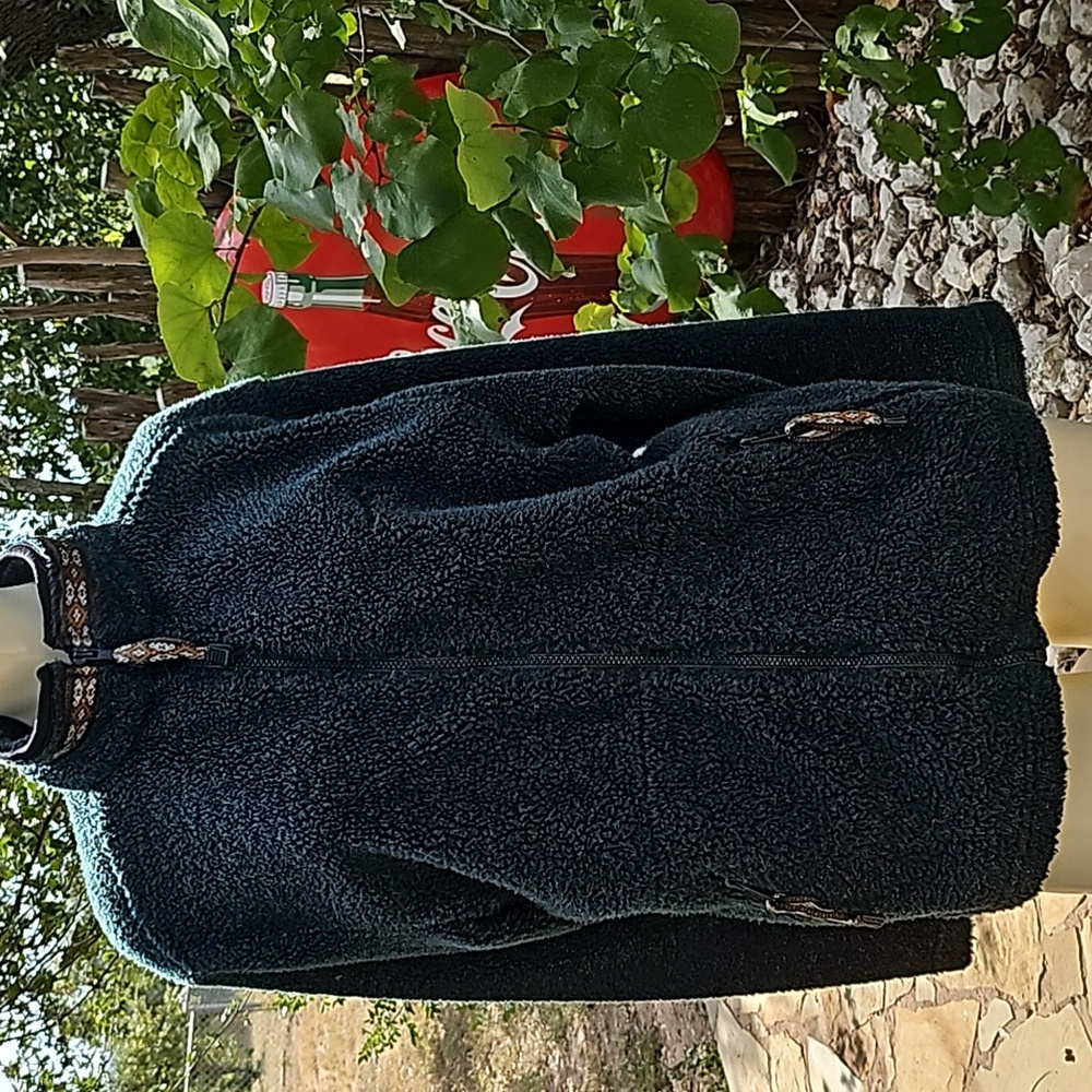 Vtg Wyoming Wear unisex dark green fleece zipper jacket front zip pockets size M